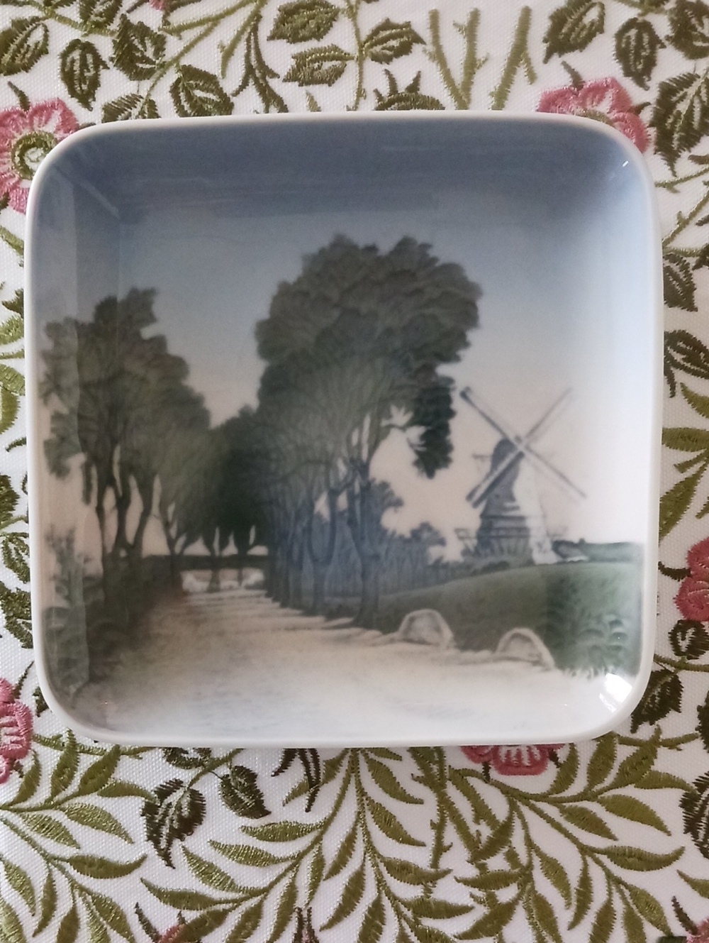 Vintage Bing & Grondahl Square Porcelain Dish of Dybbol Mill  Made In Denmark